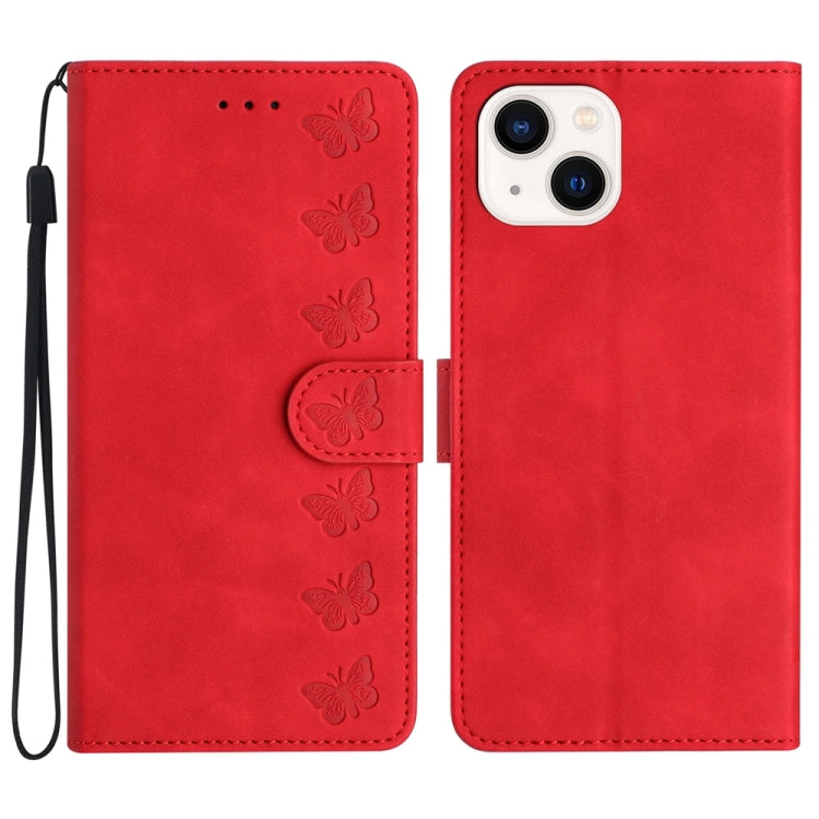 Seven Butterflies Embossed Leather Phone Case, For iPhone 16e, For iPhone 16 Pro Max, For iPhone 16 Pro, For iPhone 16 Plus, For iPhone 16, For iPhone 15 Pro Max, For iPhone 15 Pro, For iPhone 15 Plus, For iPhone 15, For iPhone 14 Plus, For iPhone 14��...