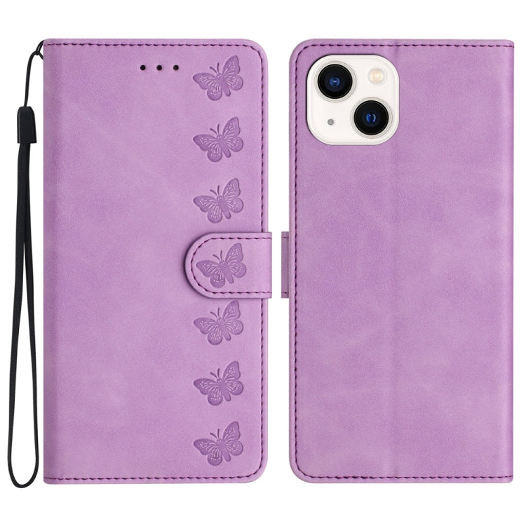 Seven Butterflies Embossed Leather Phone Case, For iPhone 16e, For iPhone 16 Pro Max, For iPhone 16 Pro, For iPhone 16 Plus, For iPhone 16, For iPhone 15 Pro Max, For iPhone 15 Pro, For iPhone 15 Plus, For iPhone 15, For iPhone 14 Plus, For iPhone 14��...
