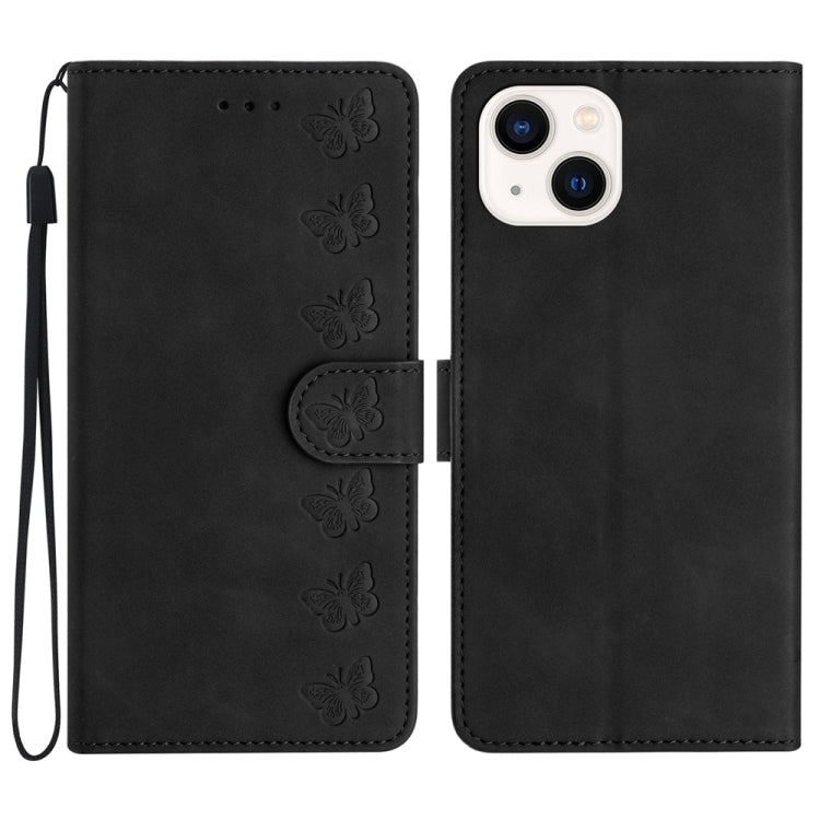 Seven Butterflies Embossed Leather Phone Case, For iPhone 16e, For iPhone 16 Pro Max, For iPhone 16 Pro, For iPhone 16 Plus, For iPhone 16, For iPhone 15 Pro Max, For iPhone 15 Pro, For iPhone 15 Plus, For iPhone 15, For iPhone 14 Plus, For iPhone 14��...