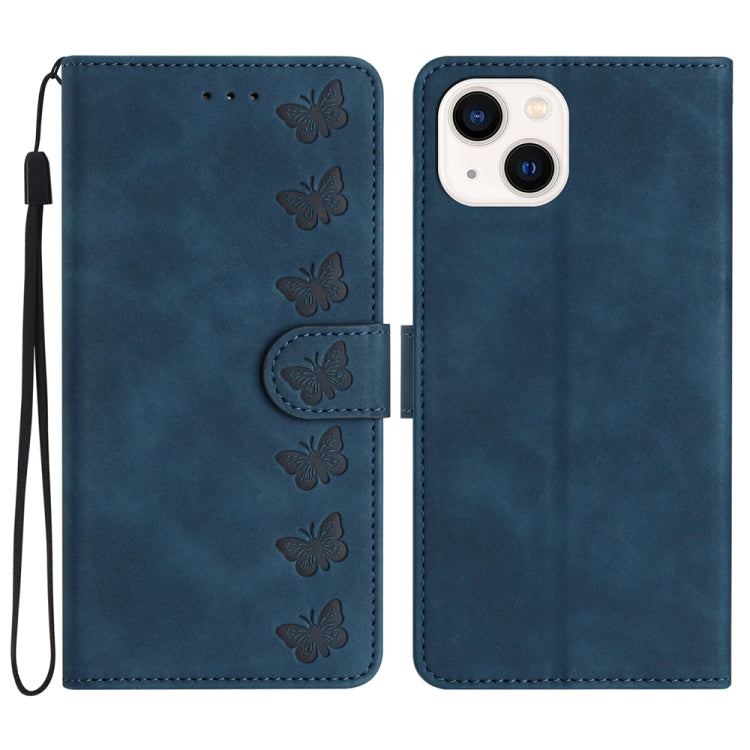 Seven Butterflies Embossed Leather Phone Case, For iPhone 16e, For iPhone 16 Pro Max, For iPhone 16 Pro, For iPhone 16 Plus, For iPhone 16, For iPhone 15 Pro Max, For iPhone 15 Pro, For iPhone 15 Plus, For iPhone 15, For iPhone 14 Plus, For iPhone 14��...