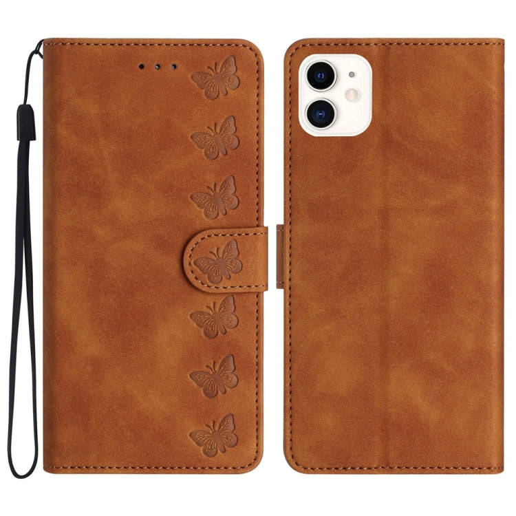 Seven Butterflies Embossed Leather Phone Case, For iPhone 13 mini, For iPhone 12, For iPhone 12 Pro Max, For iPhone 12 Pro, For iPhone 12 mini, For iPhone 11 Pro Max, For iPhone 11, For iPhone 11 Pro