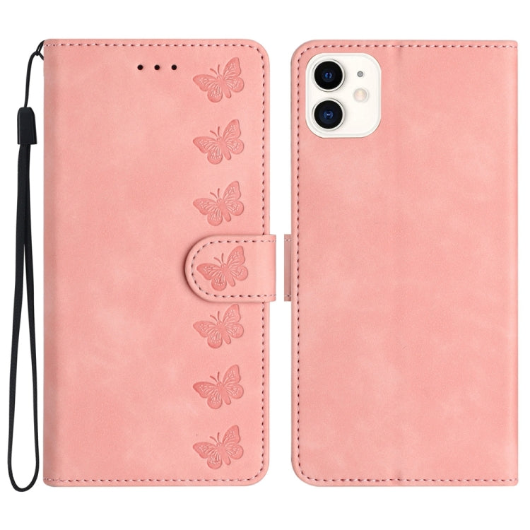 Seven Butterflies Embossed Leather Phone Case, For iPhone 13 mini, For iPhone 12, For iPhone 12 Pro Max, For iPhone 12 Pro, For iPhone 12 mini, For iPhone 11 Pro Max, For iPhone 11, For iPhone 11 Pro