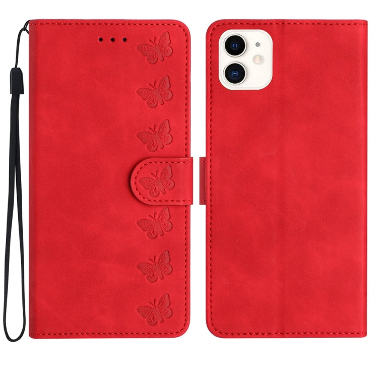 Seven Butterflies Embossed Leather Phone Case, For iPhone 13 mini, For iPhone 12, For iPhone 12 Pro Max, For iPhone 12 Pro, For iPhone 12 mini, For iPhone 11 Pro Max, For iPhone 11, For iPhone 11 Pro