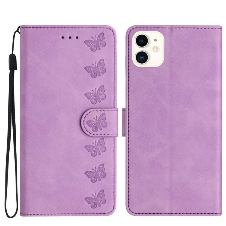 Seven Butterflies Embossed Leather Phone Case, For iPhone 13 mini, For iPhone 12, For iPhone 12 Pro Max, For iPhone 12 Pro, For iPhone 12 mini, For iPhone 11 Pro Max, For iPhone 11, For iPhone 11 Pro