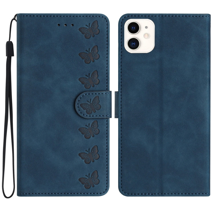 Seven Butterflies Embossed Leather Phone Case, For iPhone 13 mini, For iPhone 12, For iPhone 12 Pro Max, For iPhone 12 Pro, For iPhone 12 mini, For iPhone 11 Pro Max, For iPhone 11, For iPhone 11 Pro