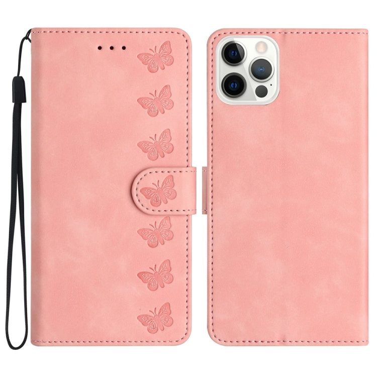 Seven Butterflies Embossed Leather Phone Case, For iPhone 13 mini, For iPhone 12, For iPhone 12 Pro Max, For iPhone 12 Pro, For iPhone 12 mini, For iPhone 11 Pro Max, For iPhone 11, For iPhone 11 Pro