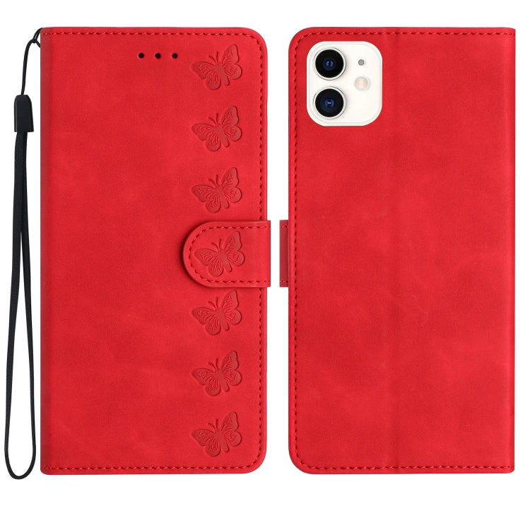 Seven Butterflies Embossed Leather Phone Case, For iPhone 13 mini, For iPhone 12, For iPhone 12 Pro Max, For iPhone 12 Pro, For iPhone 12 mini, For iPhone 11 Pro Max, For iPhone 11, For iPhone 11 Pro