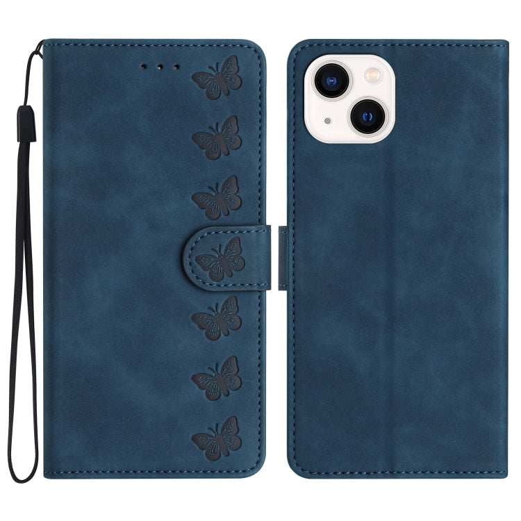 Seven Butterflies Embossed Leather Phone Case, For iPhone 16e, For iPhone 16 Pro Max, For iPhone 16 Pro, For iPhone 16 Plus, For iPhone 16, For iPhone 15 Pro Max, For iPhone 15 Pro, For iPhone 15 Plus, For iPhone 15, For iPhone 14 Plus, For iPhone 14��...