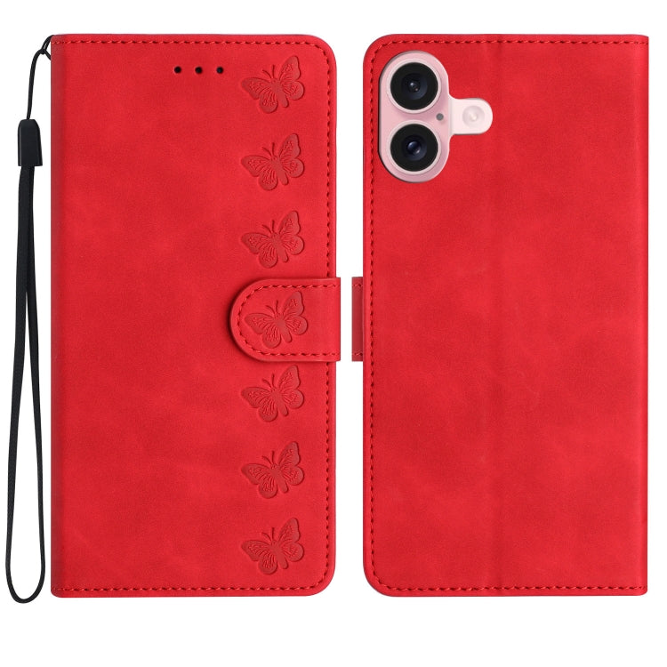 Seven Butterflies Embossed Leather Phone Case, For iPhone 16e, For iPhone 16 Pro Max, For iPhone 16 Pro, For iPhone 16 Plus, For iPhone 16, For iPhone 15 Pro Max, For iPhone 15 Pro, For iPhone 15 Plus, For iPhone 15, For iPhone 14 Plus, For iPhone 14��...