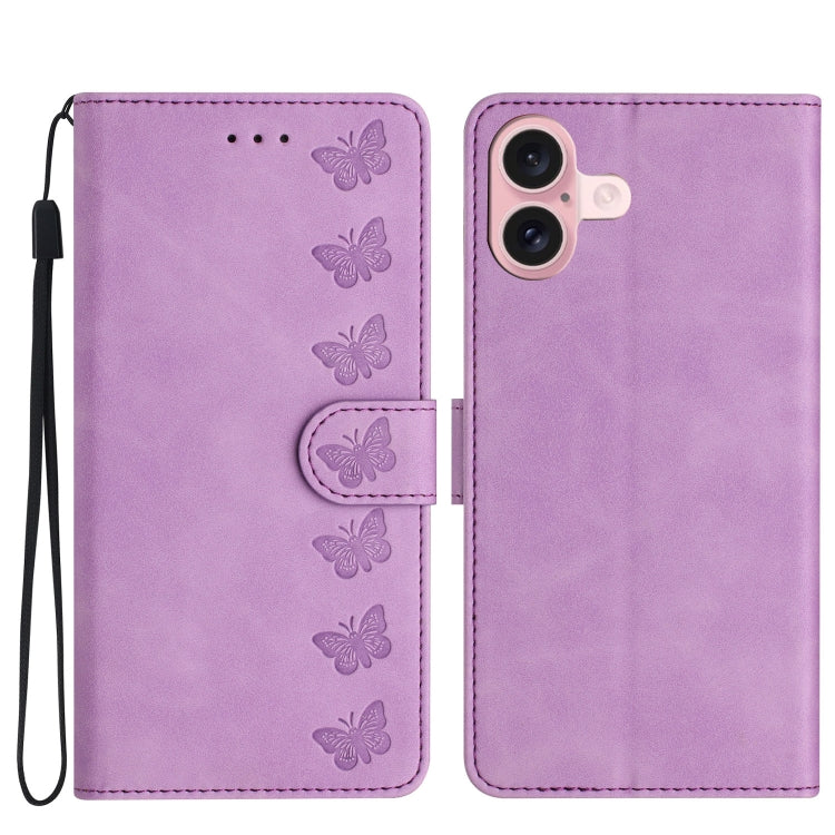 Seven Butterflies Embossed Leather Phone Case, For iPhone 16e, For iPhone 16 Pro Max, For iPhone 16 Pro, For iPhone 16 Plus, For iPhone 16, For iPhone 15 Pro Max, For iPhone 15 Pro, For iPhone 15 Plus, For iPhone 15, For iPhone 14 Plus, For iPhone 14��...