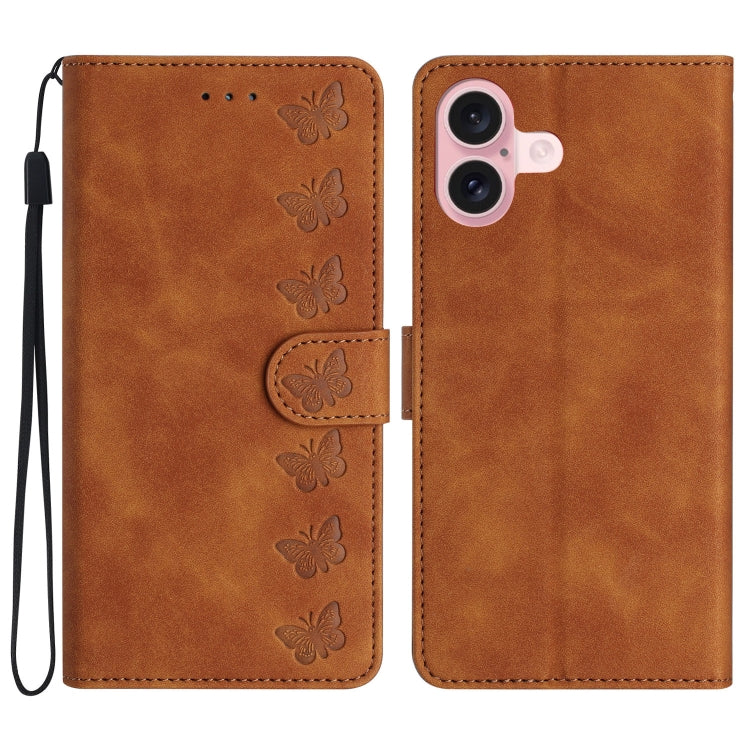 Seven Butterflies Embossed Leather Phone Case, For iPhone 16e, For iPhone 16 Pro Max, For iPhone 16 Pro, For iPhone 16 Plus, For iPhone 16, For iPhone 15 Pro Max, For iPhone 15 Pro, For iPhone 15 Plus, For iPhone 15, For iPhone 14 Plus, For iPhone 14��...