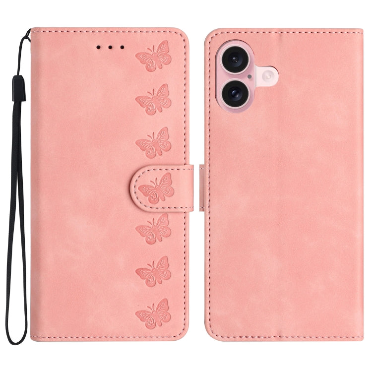Seven Butterflies Embossed Leather Phone Case, For iPhone 16e, For iPhone 16 Pro Max, For iPhone 16 Pro, For iPhone 16 Plus, For iPhone 16, For iPhone 15 Pro Max, For iPhone 15 Pro, For iPhone 15 Plus, For iPhone 15, For iPhone 14 Plus, For iPhone 14��...