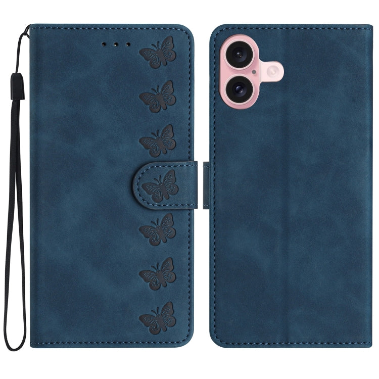 Seven Butterflies Embossed Leather Phone Case, For iPhone 16e, For iPhone 16 Pro Max, For iPhone 16 Pro, For iPhone 16 Plus, For iPhone 16, For iPhone 15 Pro Max, For iPhone 15 Pro, For iPhone 15 Plus, For iPhone 15, For iPhone 14 Plus, For iPhone 14��...