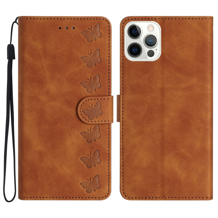 Seven Butterflies Embossed Leather Phone Case, For iPhone 16e, For iPhone 16 Pro Max, For iPhone 16 Pro, For iPhone 16 Plus, For iPhone 16, For iPhone 15 Pro Max, For iPhone 15 Pro, For iPhone 15 Plus, For iPhone 15, For iPhone 14 Plus, For iPhone 14��...