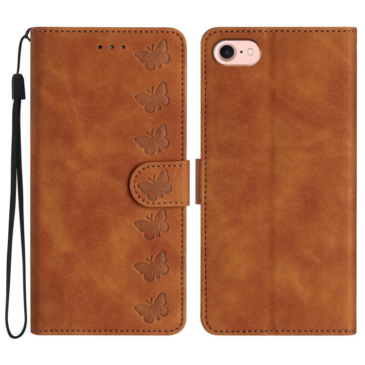 Seven Butterflies Embossed Leather Phone Case, For iPhone 16e, For iPhone 16 Pro Max, For iPhone 16 Pro, For iPhone 16 Plus, For iPhone 16, For iPhone 15 Pro Max, For iPhone 15 Pro, For iPhone 15 Plus, For iPhone 15, For iPhone 14 Plus, For iPhone 14��...