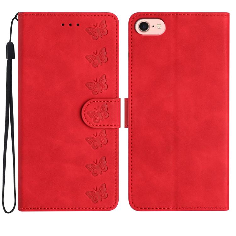 Seven Butterflies Embossed Leather Phone Case, For iPhone 16e, For iPhone 16 Pro Max, For iPhone 16 Pro, For iPhone 16 Plus, For iPhone 16, For iPhone 15 Pro Max, For iPhone 15 Pro, For iPhone 15 Plus, For iPhone 15, For iPhone 14 Plus, For iPhone 14��...