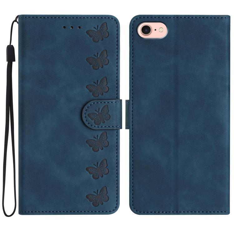 Seven Butterflies Embossed Leather Phone Case, For iPhone 16e, For iPhone 16 Pro Max, For iPhone 16 Pro, For iPhone 16 Plus, For iPhone 16, For iPhone 15 Pro Max, For iPhone 15 Pro, For iPhone 15 Plus, For iPhone 15, For iPhone 14 Plus, For iPhone 14��...