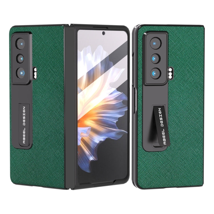Integrated Cross Texture Genuine Leather Phone Case with Holder, For OPPO Find N2, For Honor Magic Vs