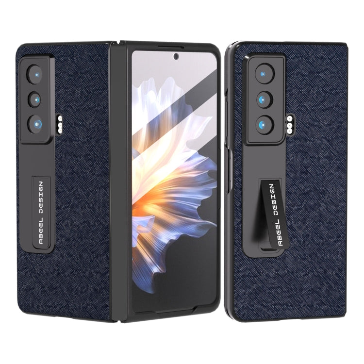 Integrated Cross Texture Genuine Leather Phone Case with Holder, For OPPO Find N2, For Honor Magic Vs