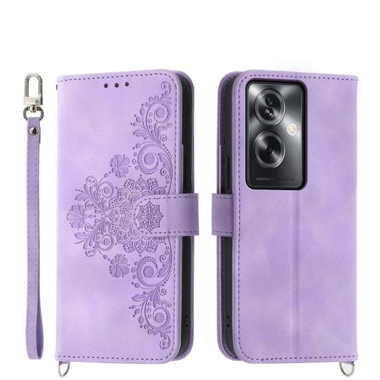Skin Feel Flowers Embossed Wallet Leather Phone Case, For OPPO A5 PRO 5G Global, For OPPO Reno13 F 4G / 5G, For OPPO A3 4G / 5G / A3X 4G / 5G India, For OPPO Reno12 F 4G / 5G / F27 India, For OPPO A3 Pro 5G, For OPPO Reno11 F, For OPPO Reno11 Pro������...