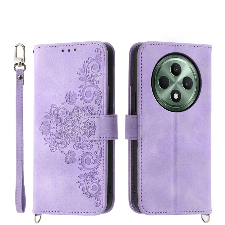 Skin Feel Flowers Embossed Wallet Leather Phone Case, For OPPO A5 PRO 5G Global, For OPPO Reno13 F 4G / 5G, For OPPO A3 4G / 5G / A3X 4G / 5G India, For OPPO Reno12 F 4G / 5G / F27 India, For OPPO A3 Pro 5G, For OPPO Reno11 F, For OPPO Reno11 Pro������...