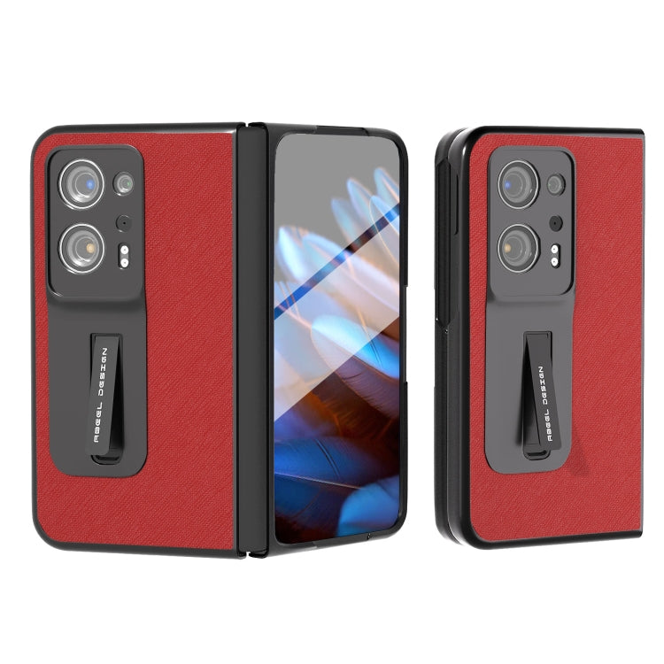 Integrated Cross Texture Genuine Leather Phone Case with Holder, For OPPO Find N2, For Honor Magic Vs