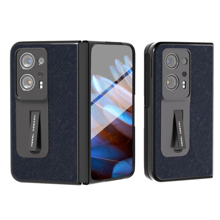 Integrated Cross Texture Genuine Leather Phone Case with Holder, For OPPO Find N2, For Honor Magic Vs