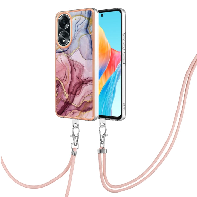 Electroplating Marble Dual-side IMD Phone Case with Lanyard, For OPPO Reno12 Pro Global, For OPPO Reno12 Global, For OPPO A60, For OPPO Reno11 F 5G Global, For OPPO Reno11 5G Global, For OPPO Reno11 Pro 5G Global, For OPPO A58 4G�����������������������...