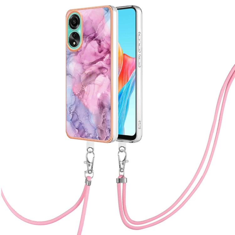 Electroplating Marble Dual-side IMD Phone Case with Lanyard, For OPPO Reno12 Pro Global, For OPPO Reno12 Global, For OPPO A60, For OPPO Reno11 F 5G Global, For OPPO Reno11 5G Global, For OPPO Reno11 Pro 5G Global, For OPPO A58 4G�����������������������...