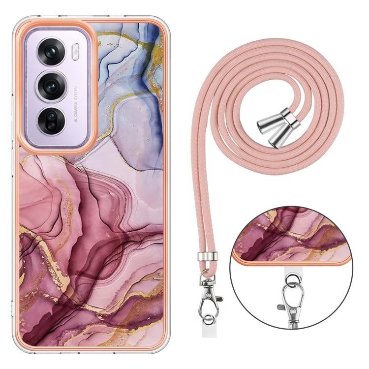 Electroplating Marble Dual-side IMD Phone Case with Lanyard, For OPPO Reno12 Pro Global, For OPPO Reno12 Global, For OPPO A60, For OPPO Reno11 F 5G Global, For OPPO Reno11 5G Global, For OPPO Reno11 Pro 5G Global, For OPPO A58 4G�����������������������...