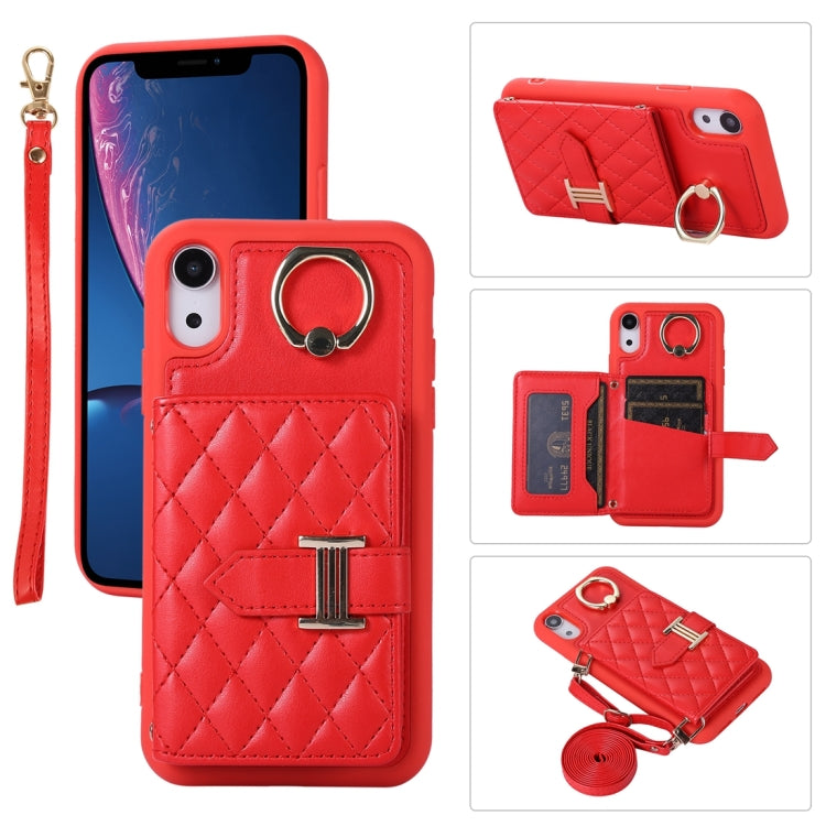 Horizontal Card Bag Ring Holder Phone Case with Dual Lanyard, For iPhone X / XS, For iPhone XR, For iPhone XS Max