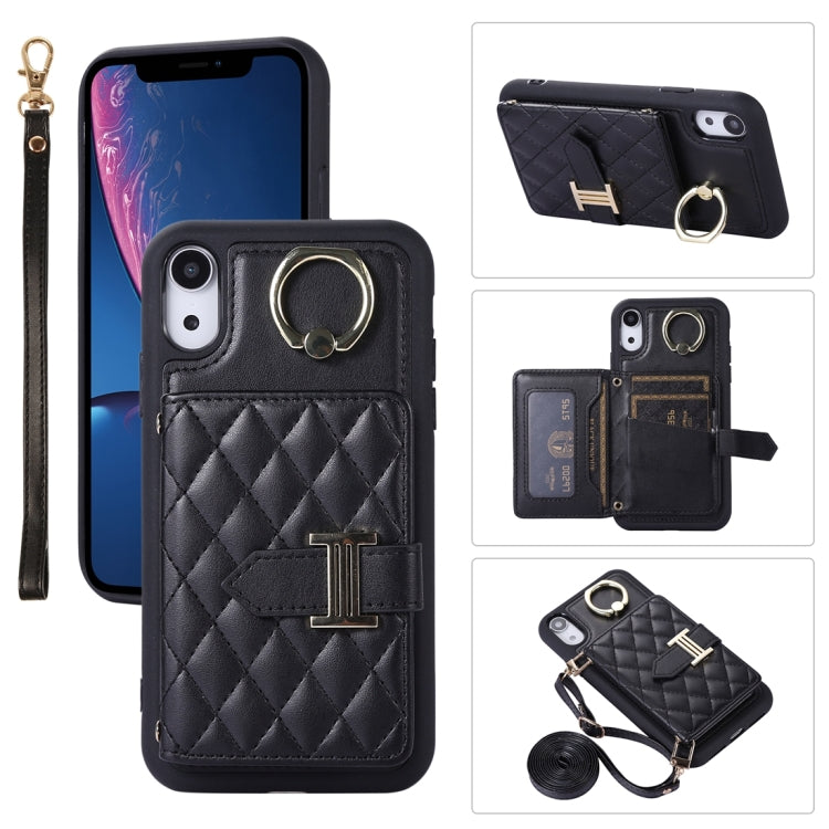 Horizontal Card Bag Ring Holder Phone Case with Dual Lanyard, For iPhone X / XS, For iPhone XR, For iPhone XS Max