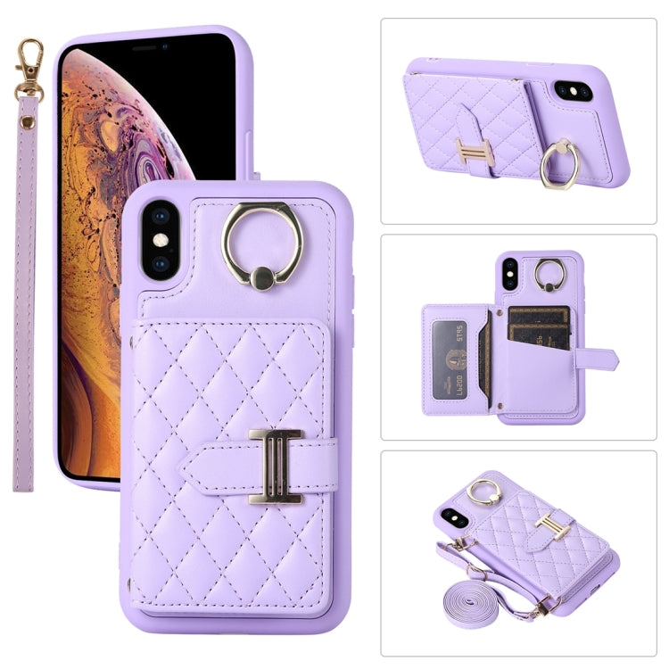 Horizontal Card Bag Ring Holder Phone Case with Dual Lanyard, For iPhone X / XS, For iPhone XR, For iPhone XS Max