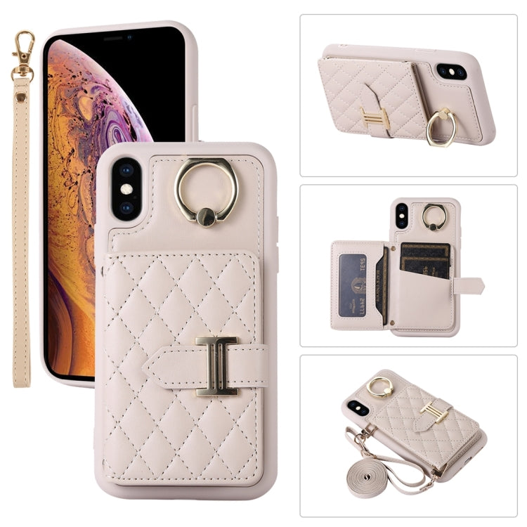 Horizontal Card Bag Ring Holder Phone Case with Dual Lanyard, For iPhone X / XS, For iPhone XR, For iPhone XS Max