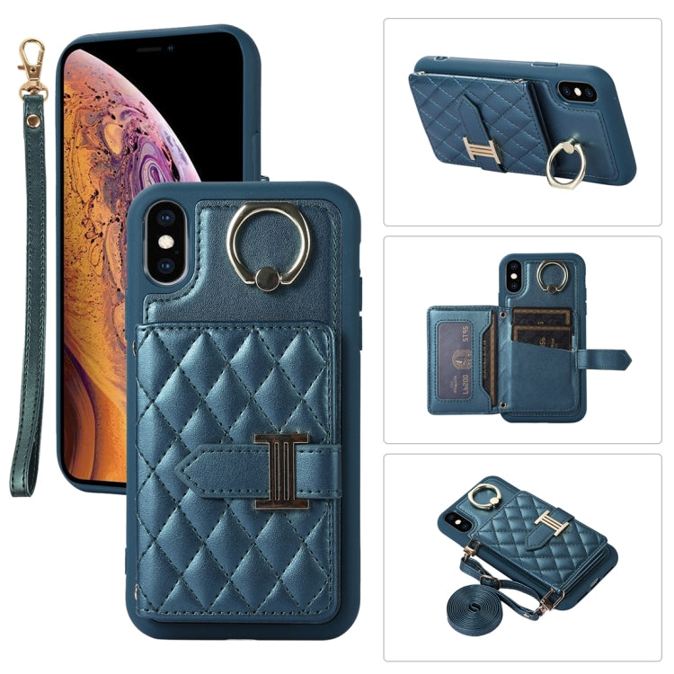 Horizontal Card Bag Ring Holder Phone Case with Dual Lanyard, For iPhone X / XS, For iPhone XR, For iPhone XS Max