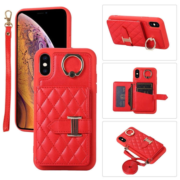 Horizontal Card Bag Ring Holder Phone Case with Dual Lanyard, For iPhone X / XS, For iPhone XR, For iPhone XS Max