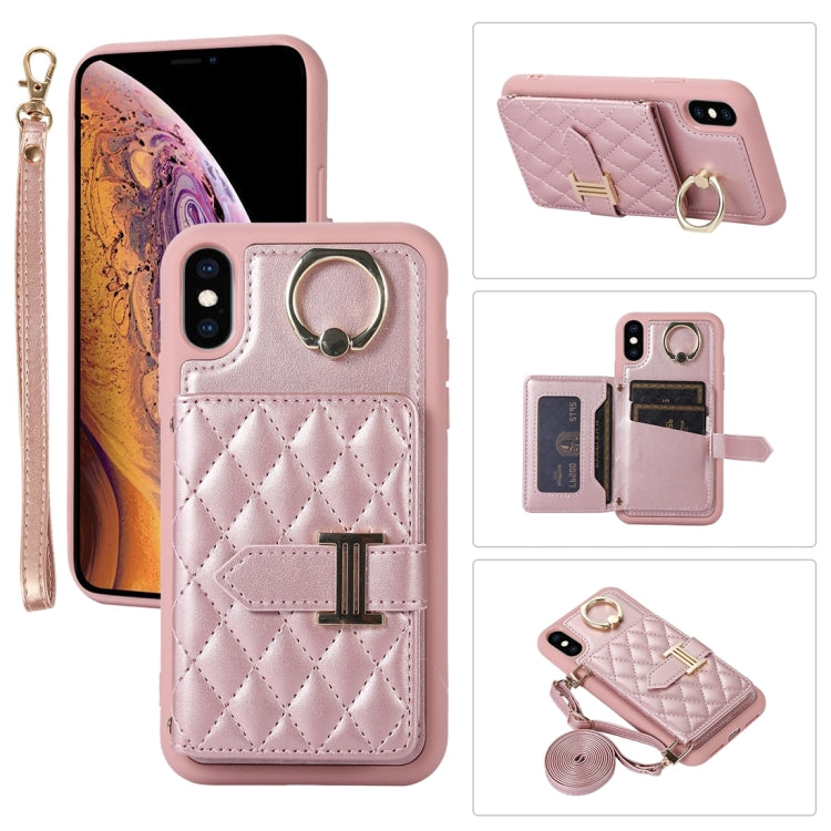 Horizontal Card Bag Ring Holder Phone Case with Dual Lanyard, For iPhone X / XS, For iPhone XR, For iPhone XS Max