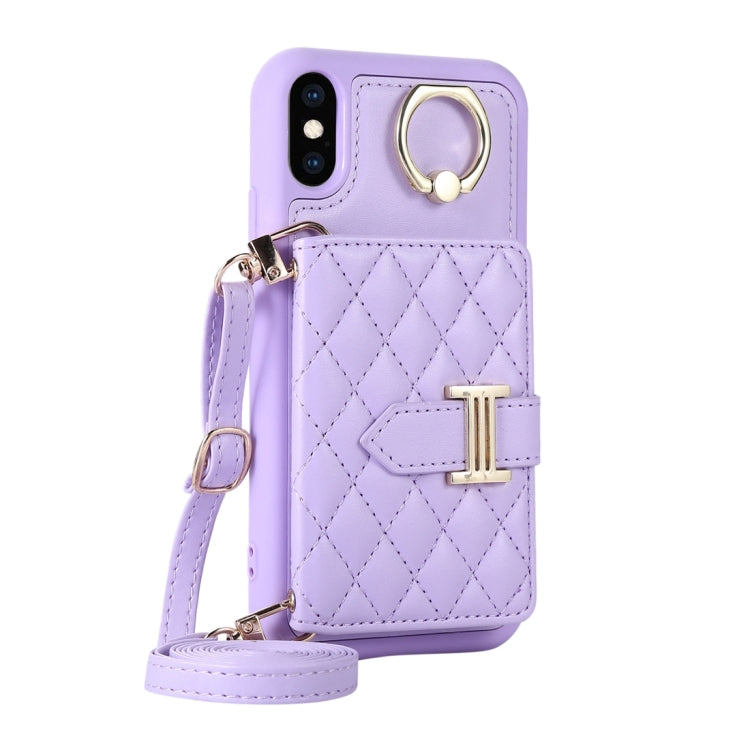 Horizontal Card Bag Ring Holder Phone Case with Dual Lanyard, For iPhone X / XS, For iPhone XR, For iPhone XS Max