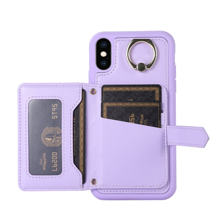 Horizontal Card Bag Ring Holder Phone Case with Dual Lanyard, For iPhone X / XS, For iPhone XR, For iPhone XS Max