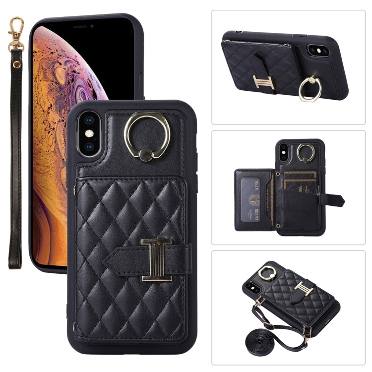 Horizontal Card Bag Ring Holder Phone Case with Dual Lanyard, For iPhone X / XS, For iPhone XR, For iPhone XS Max