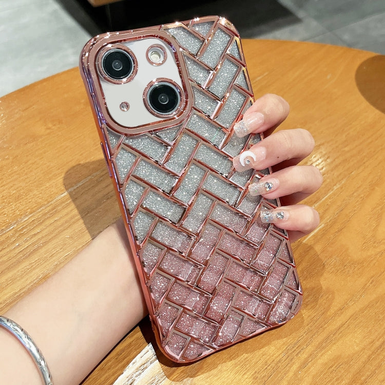 Woven Grid 3D Electroplating Laser Engraving Glitter Paper Phone Case, For iPhone 14, For iPhone 14 Pro, For iPhone 14 Pro Max, For iPhone 13 Pro Max, For iPhone 13 Pro, For iPhone 13, For iPhone 12, For iPhone 12 Pro Max, For iPhone 12 Pro, For iPhone 11