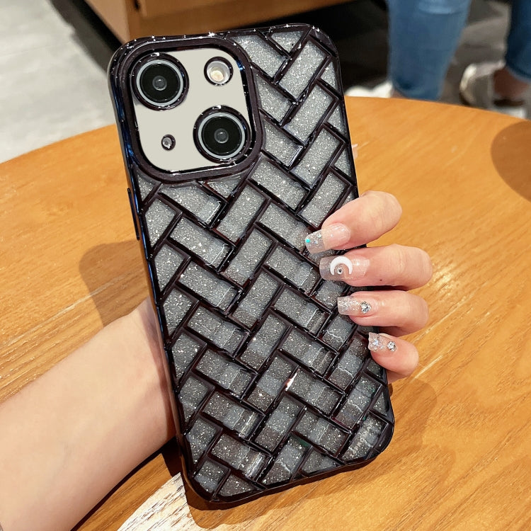 Woven Grid 3D Electroplating Laser Engraving Glitter Paper Phone Case, For iPhone 14, For iPhone 14 Pro, For iPhone 14 Pro Max, For iPhone 13 Pro Max, For iPhone 13 Pro, For iPhone 13, For iPhone 12, For iPhone 12 Pro Max, For iPhone 12 Pro, For iPhone 11