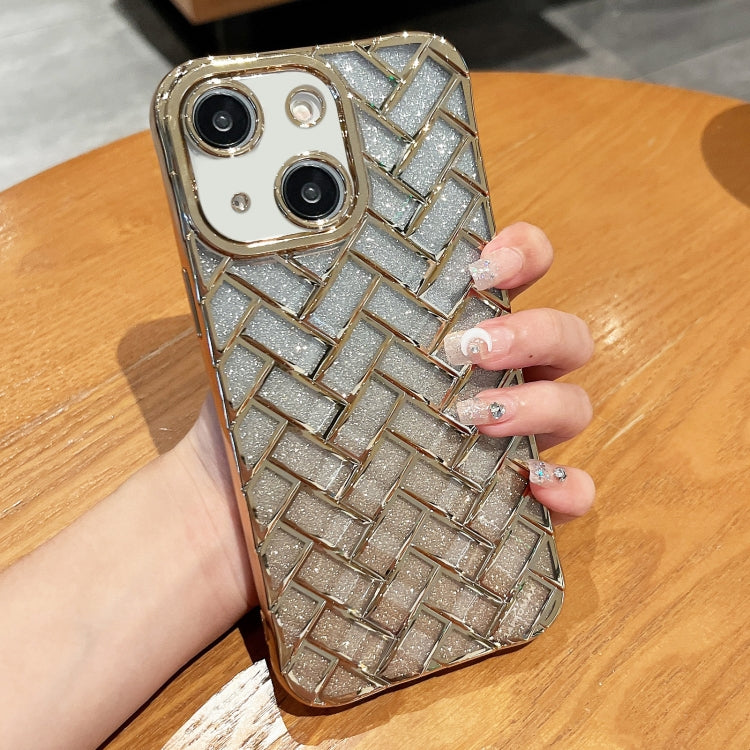Woven Grid 3D Electroplating Laser Engraving Glitter Paper Phone Case, For iPhone 14, For iPhone 14 Pro, For iPhone 14 Pro Max, For iPhone 13 Pro Max, For iPhone 13 Pro, For iPhone 13, For iPhone 12, For iPhone 12 Pro Max, For iPhone 12 Pro, For iPhone 11