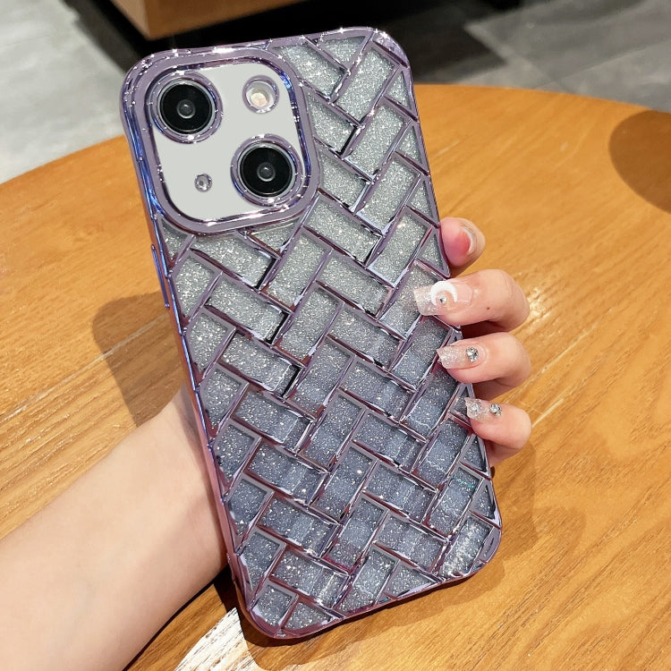 Woven Grid 3D Electroplating Laser Engraving Glitter Paper Phone Case, For iPhone 14, For iPhone 14 Pro, For iPhone 14 Pro Max, For iPhone 13 Pro Max, For iPhone 13 Pro, For iPhone 13, For iPhone 12, For iPhone 12 Pro Max, For iPhone 12 Pro, For iPhone 11
