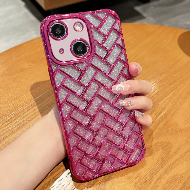 Woven Grid 3D Electroplating Laser Engraving Glitter Paper Phone Case, For iPhone 14, For iPhone 14 Pro, For iPhone 14 Pro Max, For iPhone 13 Pro Max, For iPhone 13 Pro, For iPhone 13, For iPhone 12, For iPhone 12 Pro Max, For iPhone 12 Pro, For iPhone 11