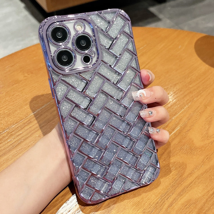 Woven Grid 3D Electroplating Laser Engraving Glitter Paper Phone Case, For iPhone 14, For iPhone 14 Pro, For iPhone 14 Pro Max, For iPhone 13 Pro Max, For iPhone 13 Pro, For iPhone 13, For iPhone 12, For iPhone 12 Pro Max, For iPhone 12 Pro, For iPhone 11