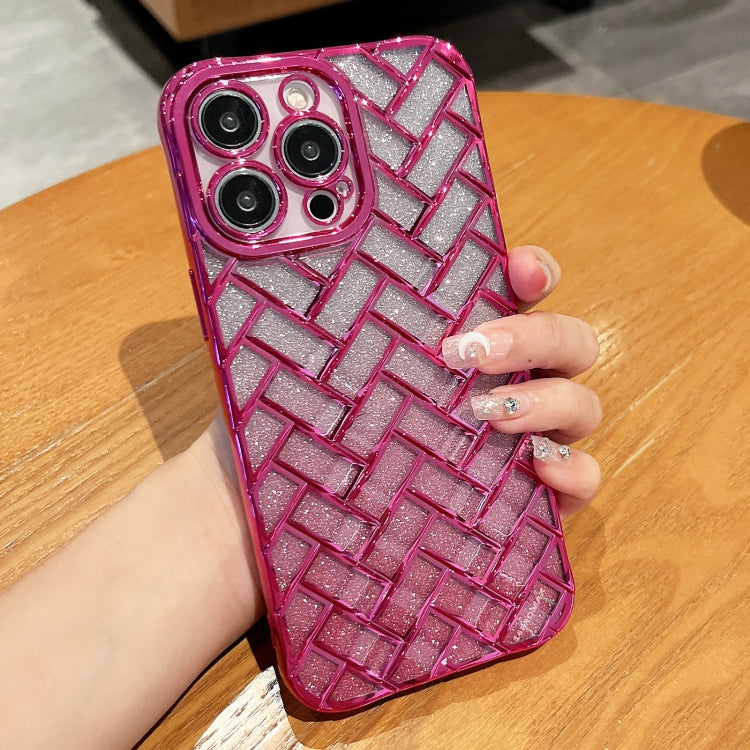 Woven Grid 3D Electroplating Laser Engraving Glitter Paper Phone Case, For iPhone 14, For iPhone 14 Pro, For iPhone 14 Pro Max, For iPhone 13 Pro Max, For iPhone 13 Pro, For iPhone 13, For iPhone 12, For iPhone 12 Pro Max, For iPhone 12 Pro, For iPhone 11