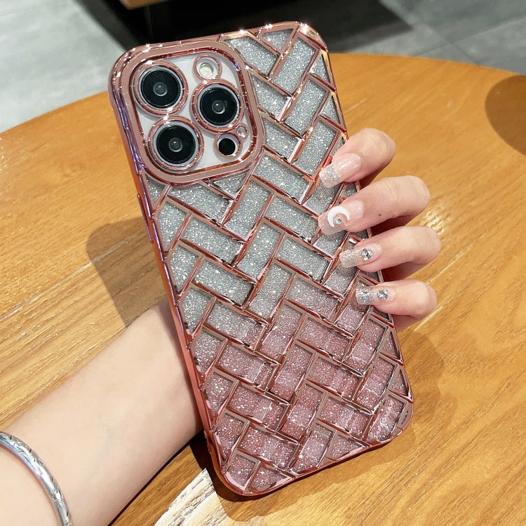Woven Grid 3D Electroplating Laser Engraving Glitter Paper Phone Case, For iPhone 14, For iPhone 14 Pro, For iPhone 14 Pro Max, For iPhone 13 Pro Max, For iPhone 13 Pro, For iPhone 13, For iPhone 12, For iPhone 12 Pro Max, For iPhone 12 Pro, For iPhone 11