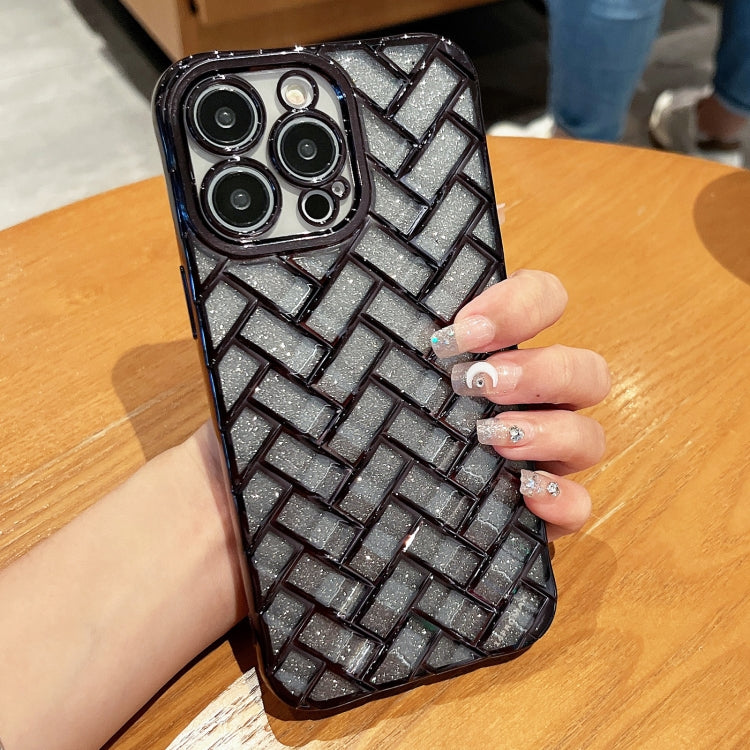 Woven Grid 3D Electroplating Laser Engraving Glitter Paper Phone Case, For iPhone 14, For iPhone 14 Pro, For iPhone 14 Pro Max, For iPhone 13 Pro Max, For iPhone 13 Pro, For iPhone 13, For iPhone 12, For iPhone 12 Pro Max, For iPhone 12 Pro, For iPhone 11