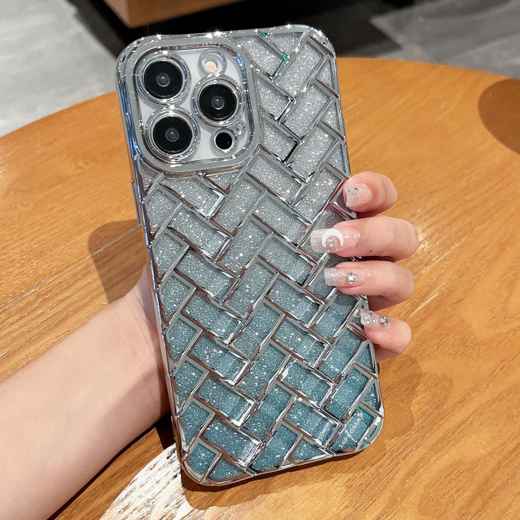 Woven Grid 3D Electroplating Laser Engraving Glitter Paper Phone Case, For iPhone 14, For iPhone 14 Pro, For iPhone 14 Pro Max, For iPhone 13 Pro Max, For iPhone 13 Pro, For iPhone 13, For iPhone 12, For iPhone 12 Pro Max, For iPhone 12 Pro, For iPhone 11